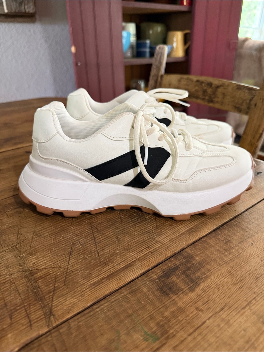 Women's Cream Athletic Sneakers with Black Accent
